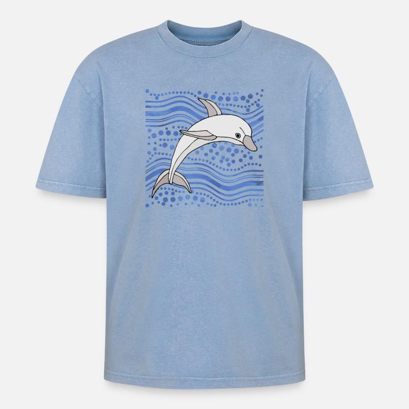 Delfin - Oversized Unisex Premium Acid-Washed T-Shirt - Blau Acid Wash
