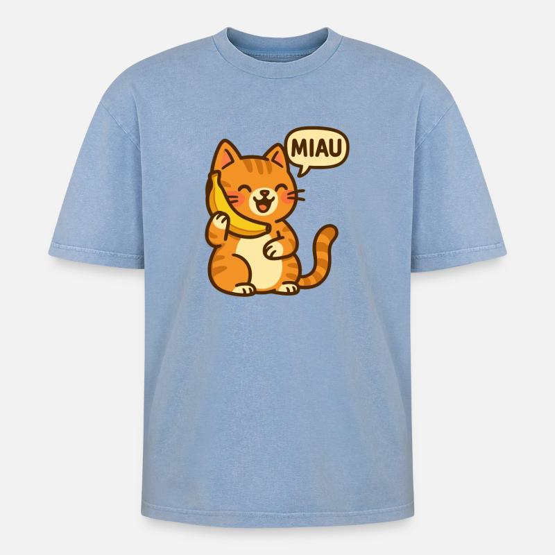 Telefonierende Katze - Oversized Unisex Premium Acid-Washed T-Shirt - Blau Acid Wash