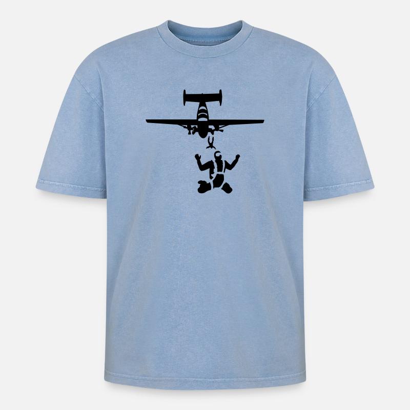 Skydiving - Oversized Unisex Premium Acid-Washed T-Shirt - Blau Acid Wash