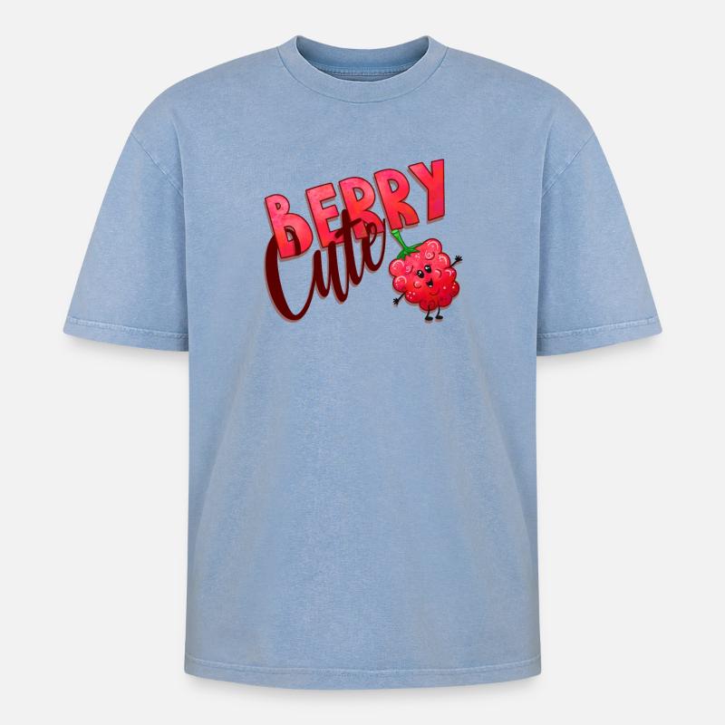 Berry Cute Raspberry - Oversized Unisex Premium Acid-Washed T-Shirt - acid washed blue