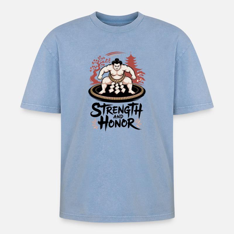 Sumo-Ring-Wächter - Oversized Unisex Premium Acid-Washed T-Shirt - Blau Acid Wash