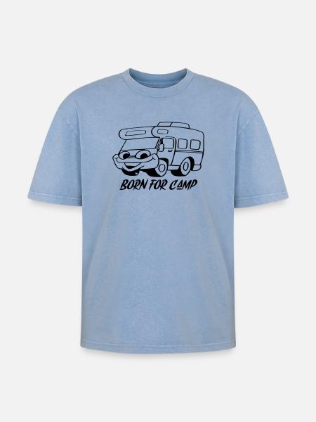 Born for Camp - Oversized Unisex Premium Acid-Washed T-Shirt - acid washed blue