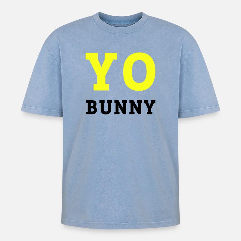 YO BUNNY  - Oversized Unisex Premium Acid-Washed T-Shirt - Blau Acid Wash