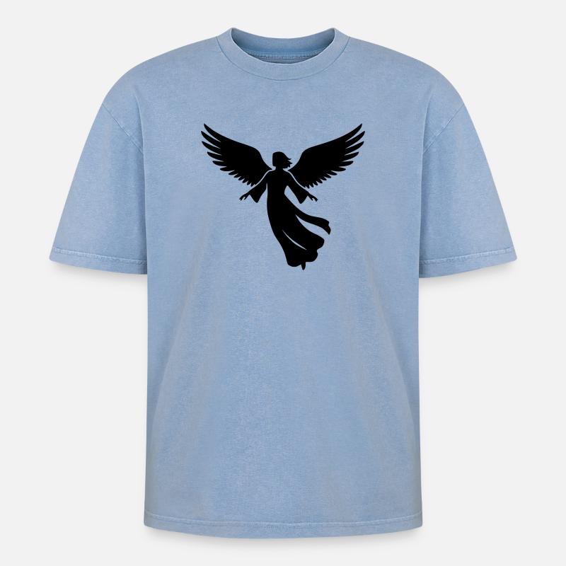 Engel-engelsfluegel-silhouette-einfach-2 - Oversized Unisex Premium Acid-Washed T-Shirt - Blau Acid Wash