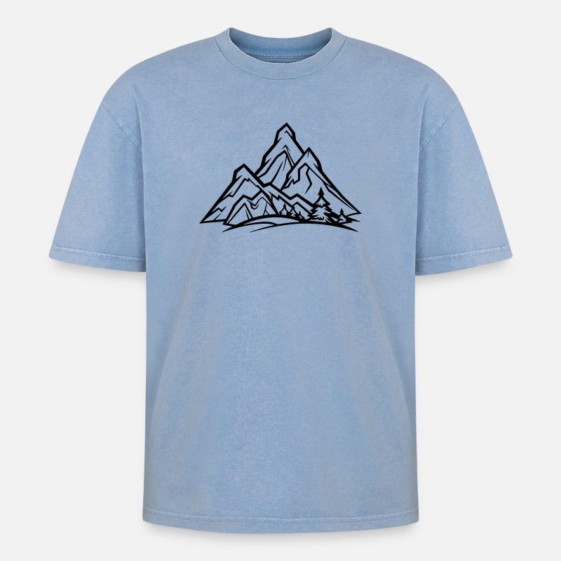 Berge - Oversized Unisex Premium Acid-Washed T-Shirt - Blau Acid Wash