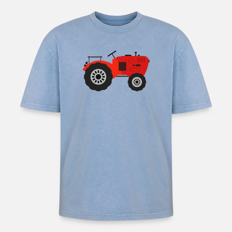 Traktor - Oversized Unisex Premium Acid-Washed T-Shirt - Blau Acid Wash