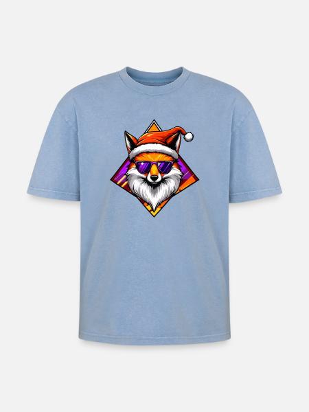 Fuchs Santa Swag - Oversized Unisex Premium Acid-Washed T-Shirt - Blau Acid Wash