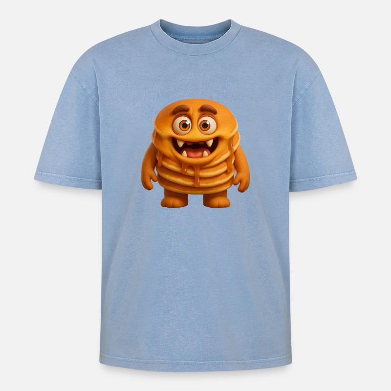 Pfannkuchen Eierkuchen - Oversized Unisex Premium Acid-Washed T-Shirt - Blau Acid Wash