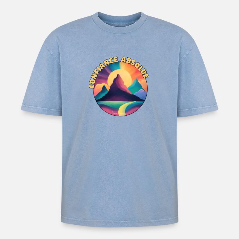 Absolute Trust Regenbogenberge - Oversized Unisex Premium Acid-Washed T-Shirt - Blau Acid Wash