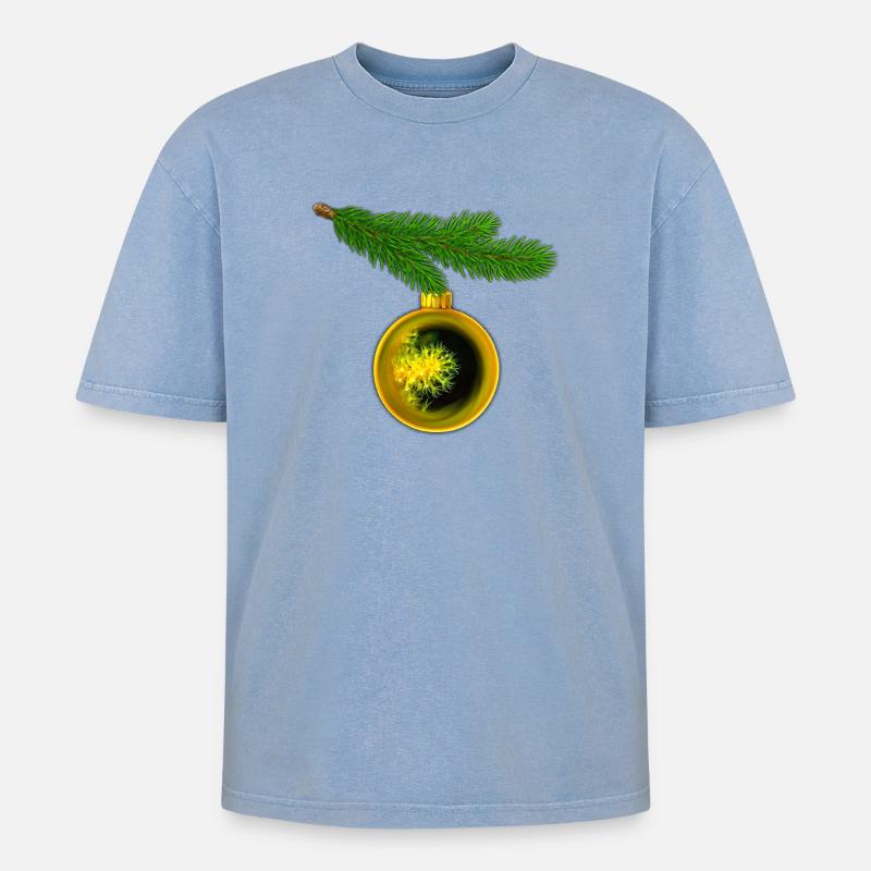 Weihnachtskugel mit Krustenanemonen am Tannenzweig - Oversized Unisex Premium Acid-Washed T-Shirt - Blau Acid Wash