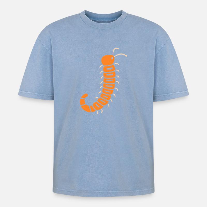Tausendfüßler - Oversized Unisex Premium Acid-Washed T-Shirt - Blau Acid Wash