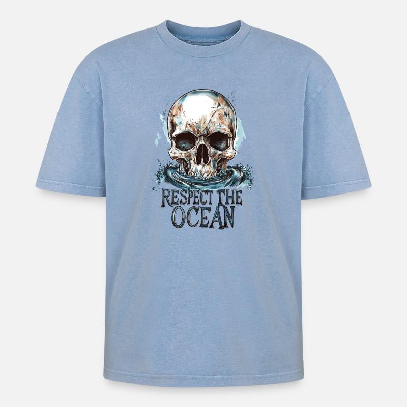 Diver Ocean Respect Dive - Oversized Unisex Premium Acid-Washed T-Shirt - Blau Acid Wash