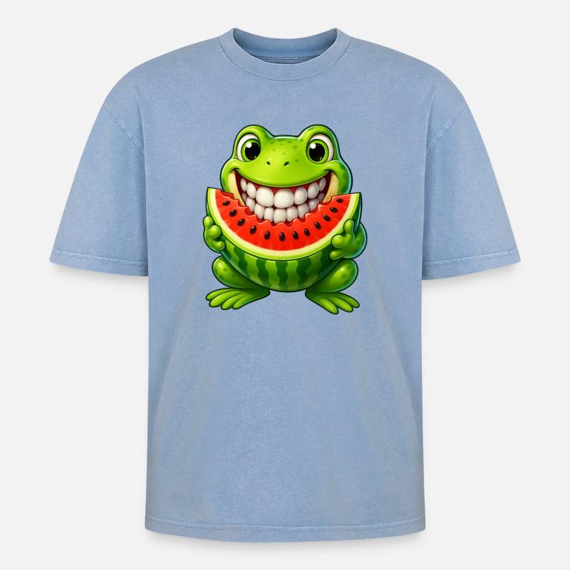 Crapaud grenouille joyeux avec pastèque été - T-shirt Premium unisexe oversize acid-washed - bleu délavé acide
