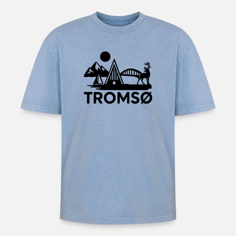 tromsö silhouette - Oversized Unisex Premium Acid-Washed T-Shirt - Blau Acid Wash