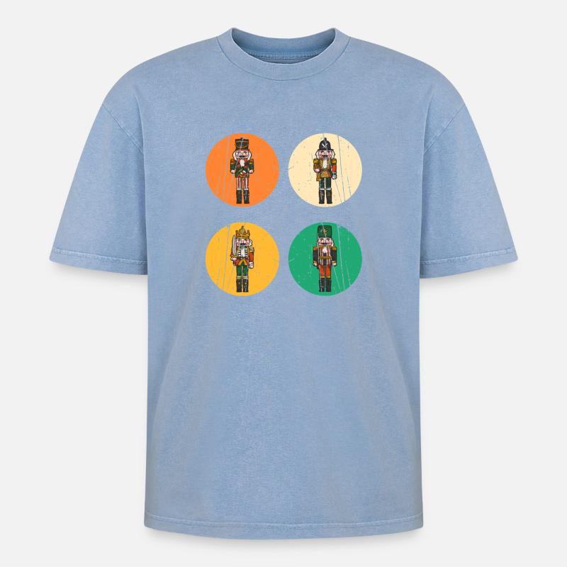 Santa Claus Nutcracker Christmas - Oversized Unisex Premium Acid-Washed T-Shirt - acid washed blue