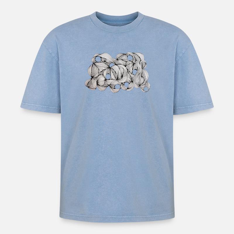 Lined Leaf Weave Pattern - Oversized Unisex Premium Acid-Washed T-Shirt - acid washed blue