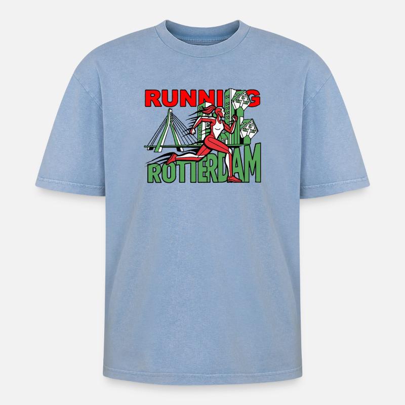 Runner Rotterdam CityRun - Oversized Unisex Premium Acid-Washed T-Shirt - acid washed blue