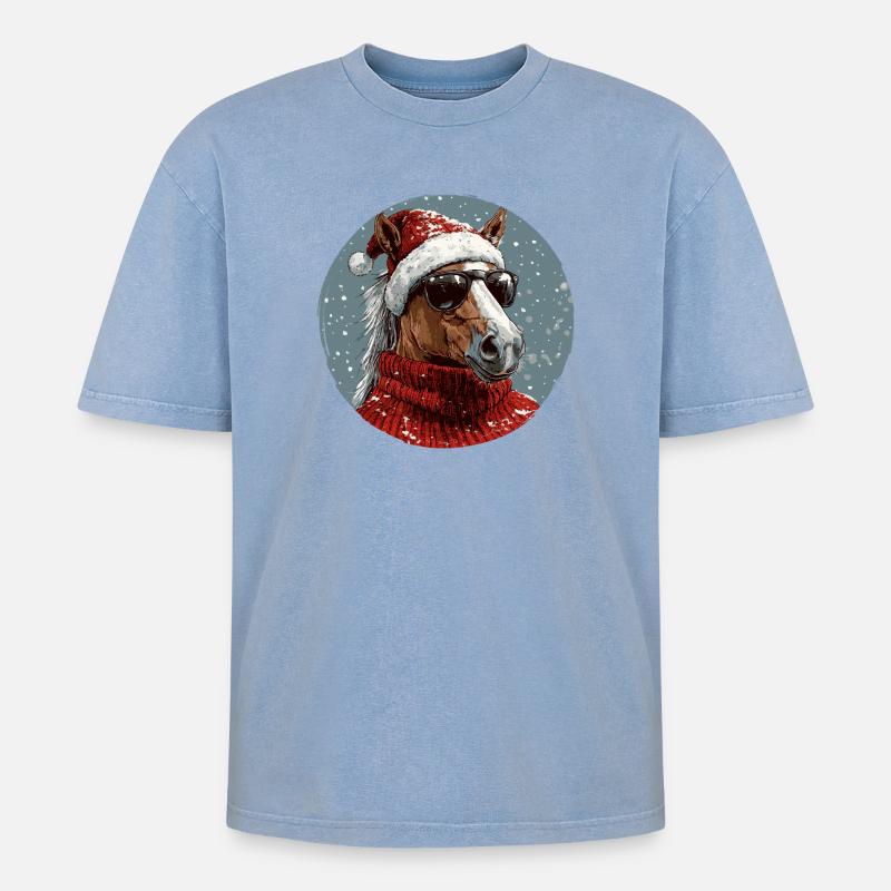 Noël de Noël cheval - T-shirt Premium unisexe oversize acid-washed - bleu délavé acide