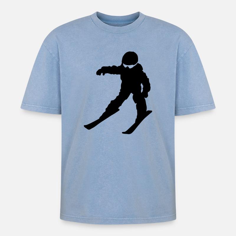 Skischule - Oversized Unisex Premium Acid-Washed T-Shirt - Blau Acid Wash