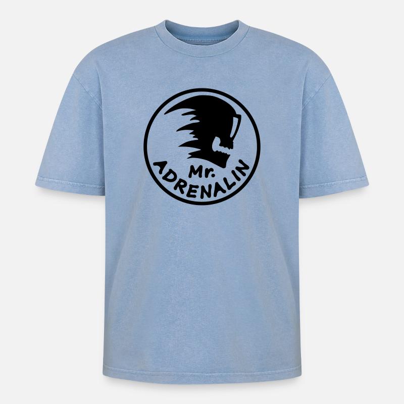 Mr. Adrenalin - Oversized Unisex Premium Acid-Washed T-Shirt - Blau Acid Wash