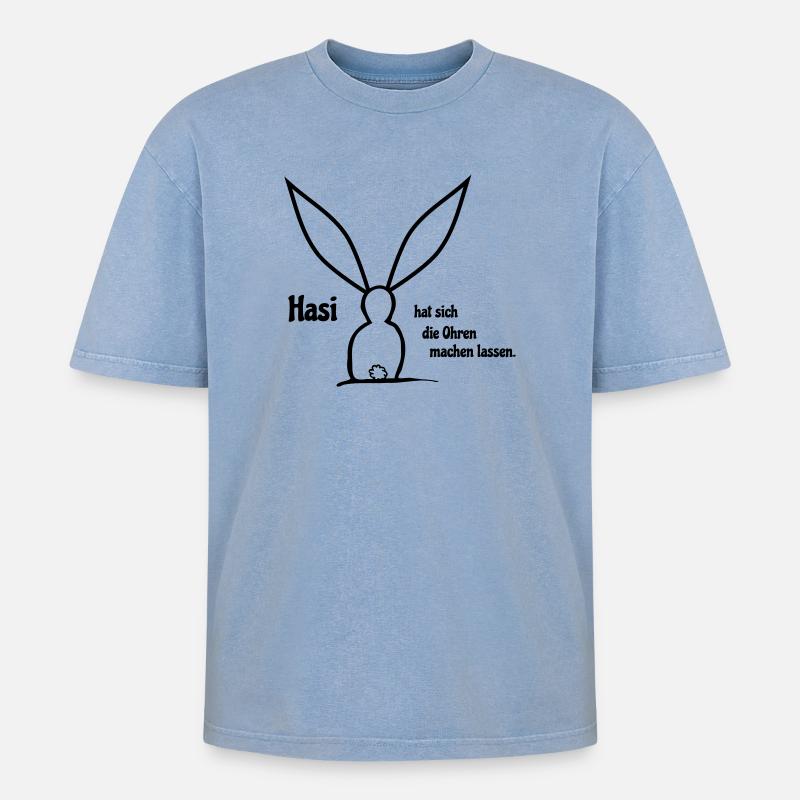Ohren machen - Oversized Unisex Premium Acid-Washed T-Shirt - Blau Acid Wash
