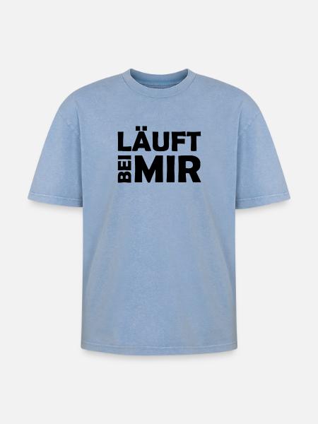 Runs with me - Cool saying - Running - Oversized Unisex Premium Acid-Washed T-Shirt - acid washed blue