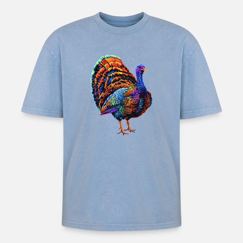 Dinde Poules Oiseaux Dinde - T-shirt Premium unisexe oversize acid-washed - bleu délavé acide