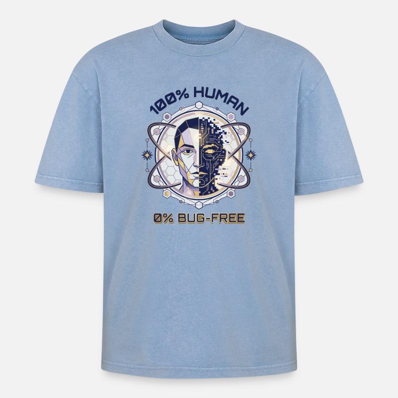 Human Glitch Code - Oversized Unisex Premium Acid-Washed T-Shirt - acid washed blue