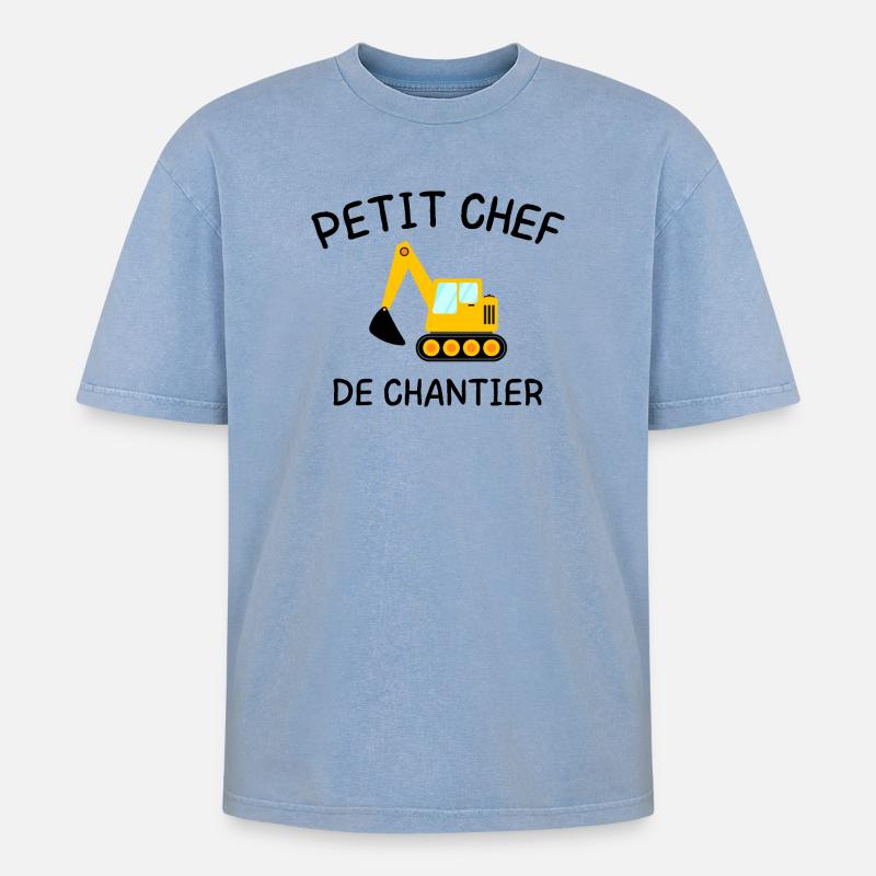 Kleiner Baustellenleiter Baumaschinenbagger - Oversized Unisex Premium Acid-Washed T-Shirt - Blau Acid Wash