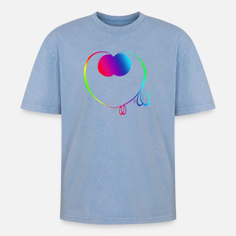 Süßer Regenbogen-Trickster - Oversized Unisex Premium Acid-Washed T-Shirt - Blau Acid Wash