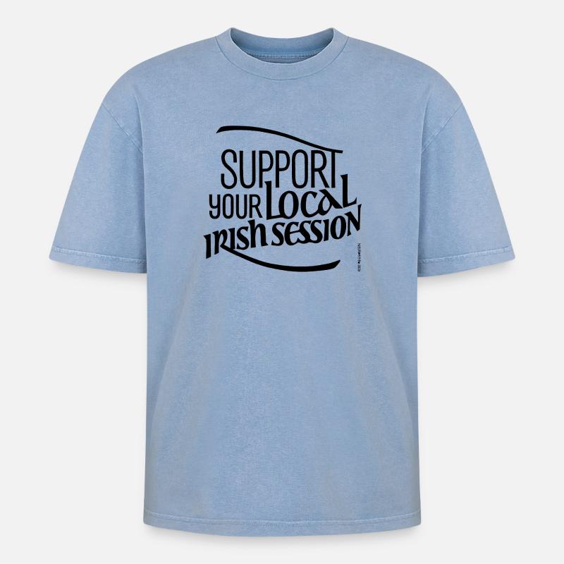 supportyourlocalirishsession2_NOIR - Oversized Unisex Premium Acid-Washed T-Shirt - Blau Acid Wash