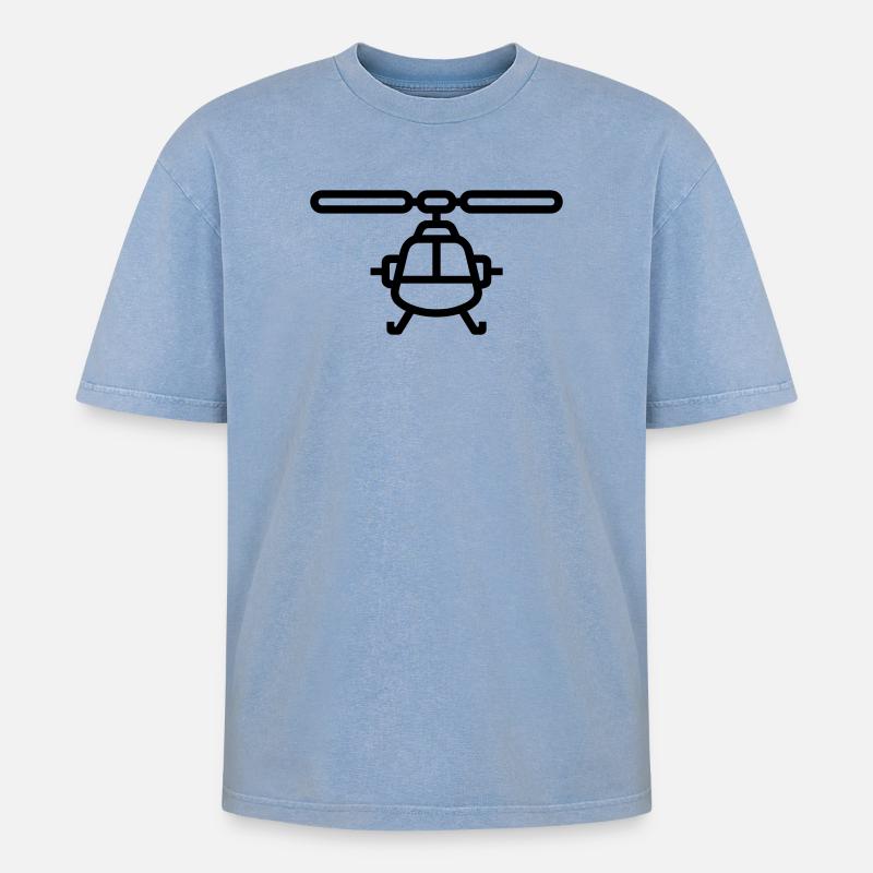 Hubschrauber - Oversized Unisex Premium Acid-Washed T-Shirt - Blau Acid Wash