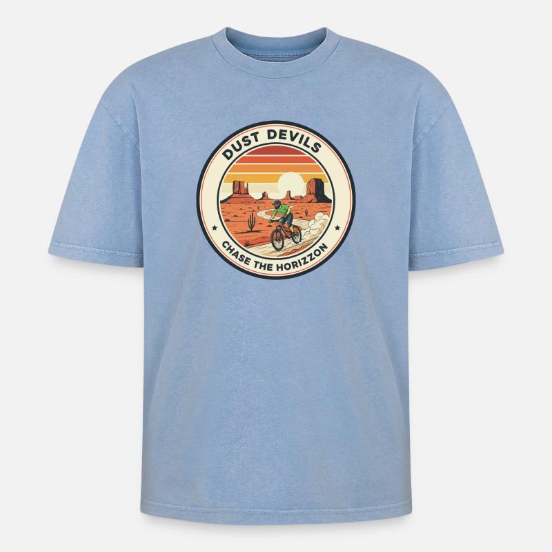 Dust Devils Desert Horizon MTB - Oversized Unisex Premium Acid-Washed T-Shirt - Blau Acid Wash