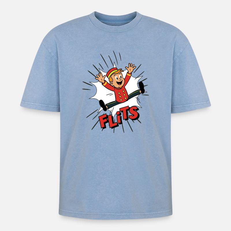 Franky in einem Blitz - Oversized Unisex Premium Acid-Washed T-Shirt - Blau Acid Wash