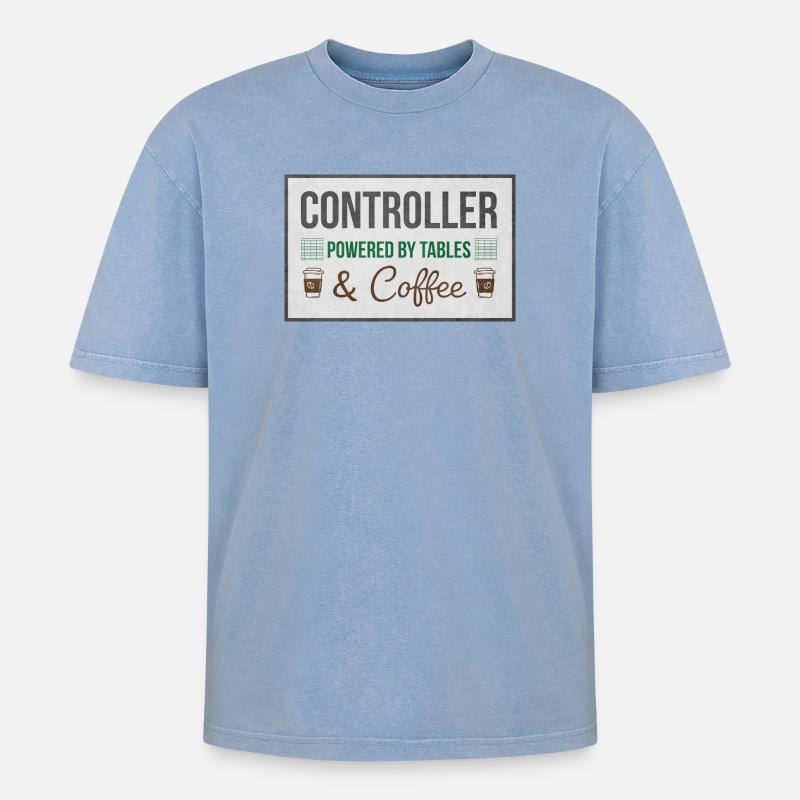Controller Powered by Tables & Coffee - Oversized Unisex Premium Acid-Washed T-Shirt - Blau Acid Wash