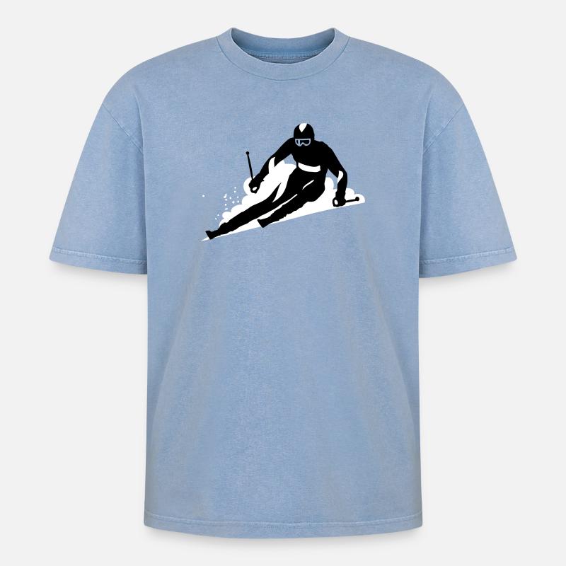 Ski - Oversized Unisex Premium Acid-Washed T-Shirt - Blau Acid Wash