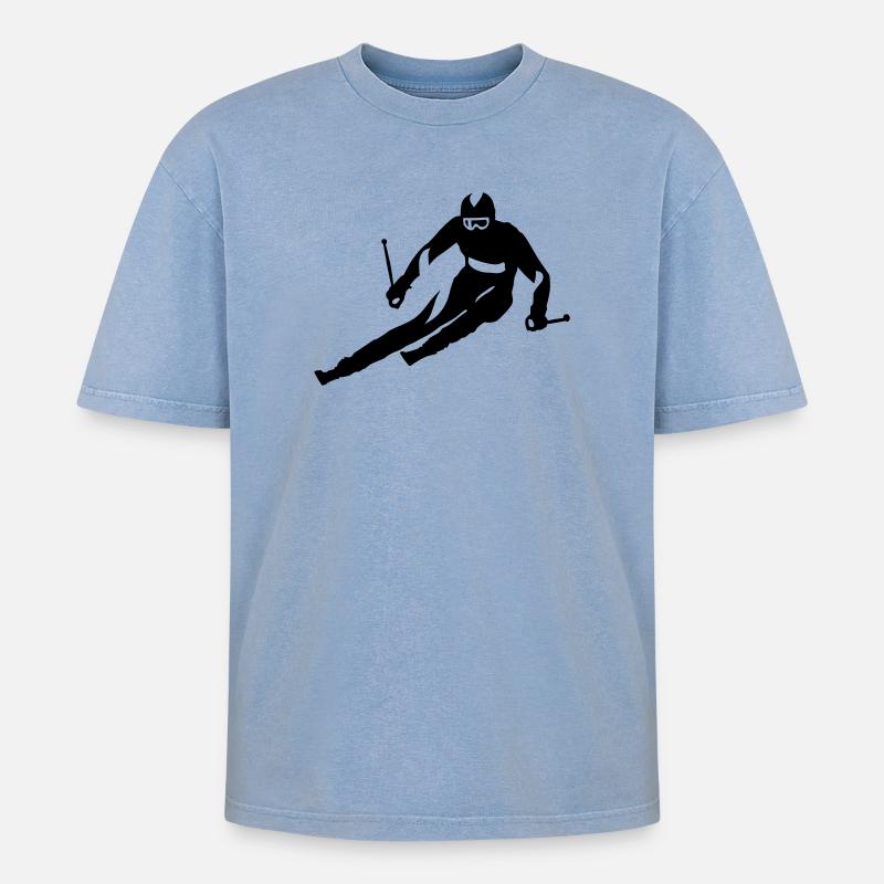 Ski - Oversized Unisex Premium Acid-Washed T-Shirt - Blau Acid Wash