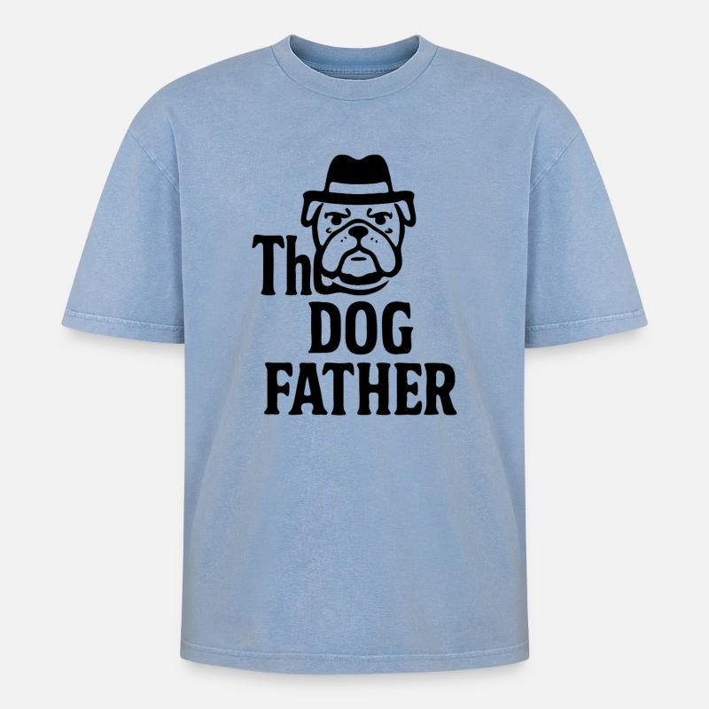 Das Maskottchen-Maskottchen-Design des Hundevaters Bulldoggenhuts - Oversized Unisex Premium Acid-Washed T-Shirt - Blau Acid Wash