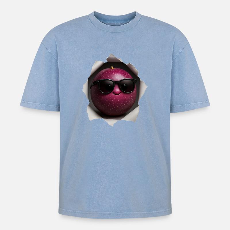 Passionsfrucht Obst - Oversized Unisex Premium Acid-Washed T-Shirt - Blau Acid Wash
