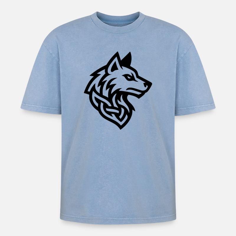 Wolf Kopf Wikinger - Oversized Unisex Premium Acid-Washed T-Shirt - Blau Acid Wash