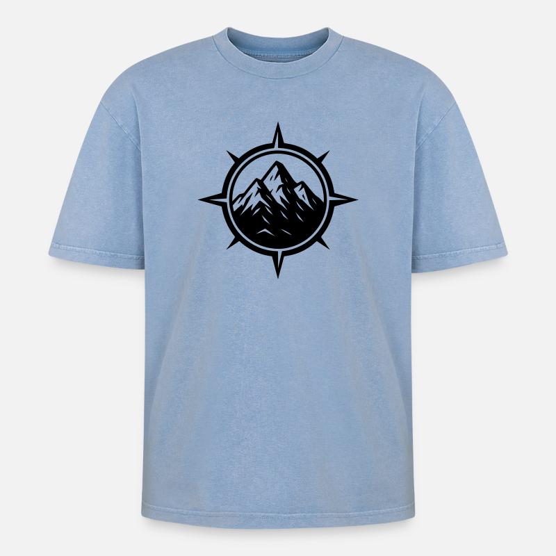 Monts Compass - T-shirt Premium unisexe oversize acid-washed - bleu délavé acide