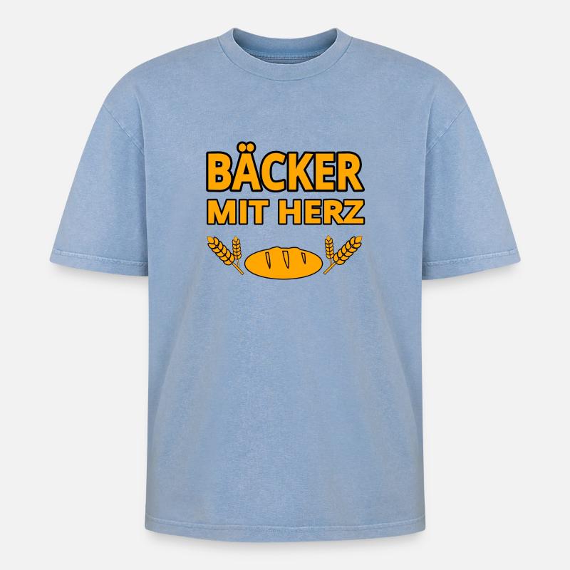 Bäcker - Oversized Unisex Premium Acid-Washed T-Shirt - Blau Acid Wash