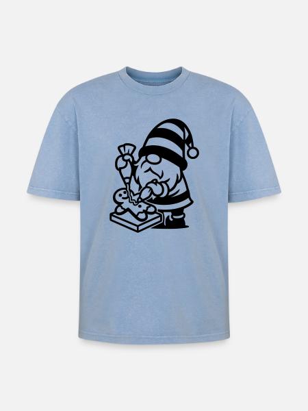 Gingerbread Baking Gnome - Oversized Unisex Premium Acid-Washed T-Shirt - acid washed blue