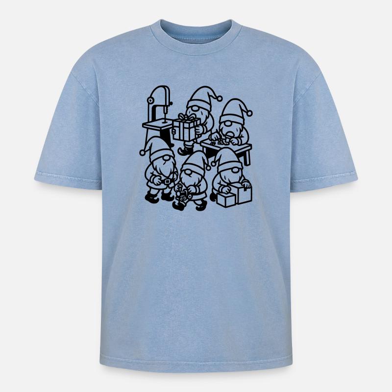 wichtel bei der fleißigen arbeit - Oversized Unisex Premium Acid-Washed T-Shirt - Blau Acid Wash