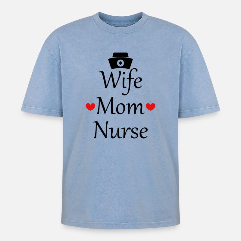 Ehefrau, Mutter, Krankenschwester - Oversized Unisex Premium Acid-Washed T-Shirt - Blau Acid Wash