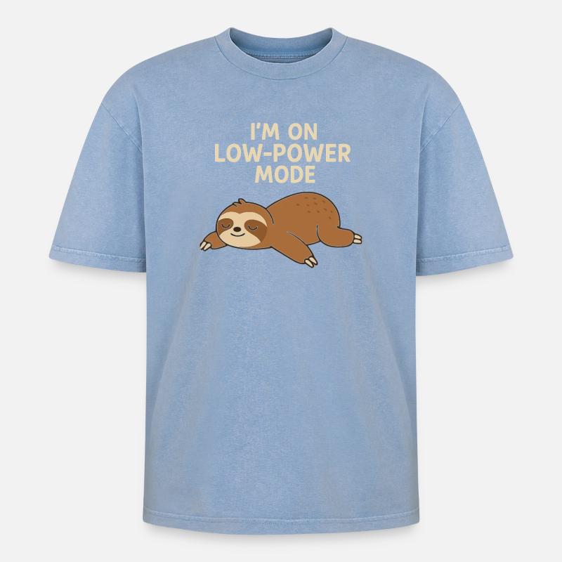 Schlafsloth: Low-Power-Modus - Oversized Unisex Premium Acid-Washed T-Shirt - Blau Acid Wash