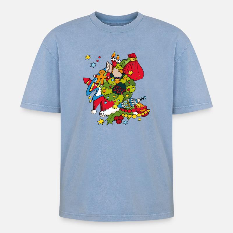 Weihnachtsbild - Oversized Unisex Premium Acid-Washed T-Shirt - Blau Acid Wash