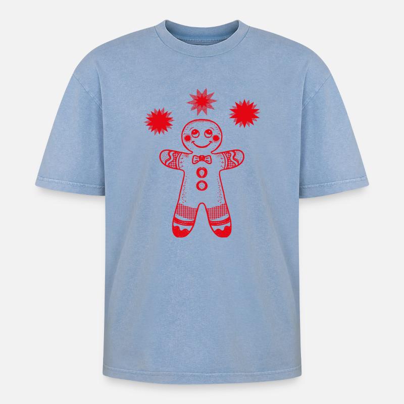Lebkuchenmann mit Sternen - Oversized Unisex Premium Acid-Washed T-Shirt - Blau Acid Wash