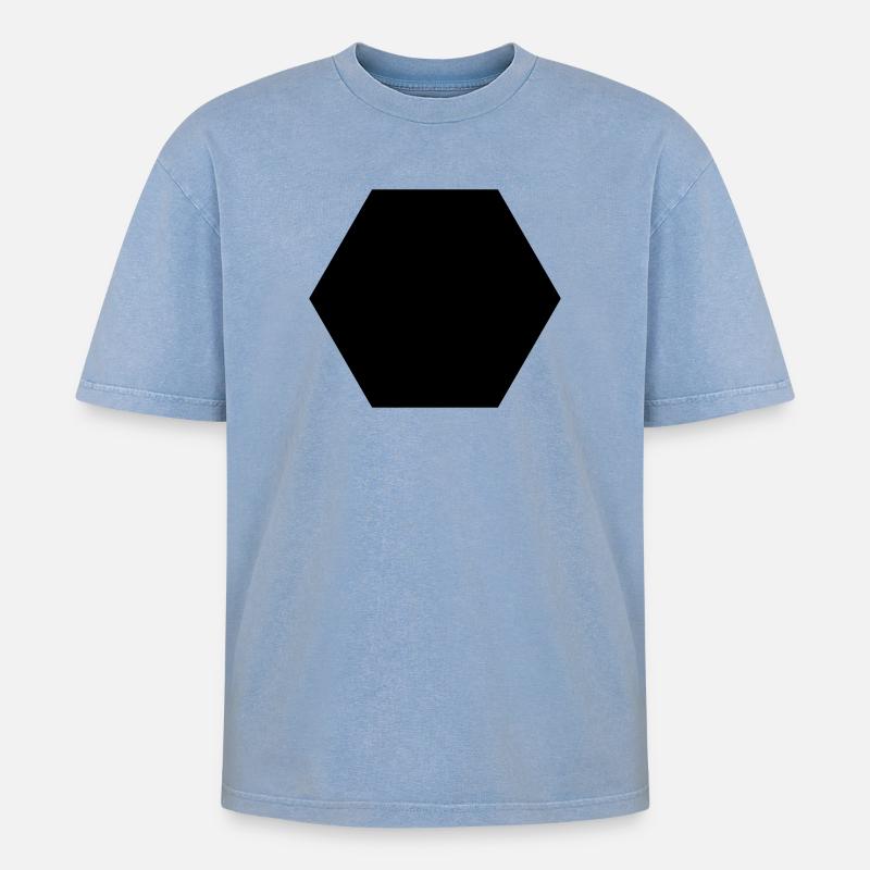 Schwarzes Sechseck - Oversized Unisex Premium Acid-Washed T-Shirt - Blau Acid Wash