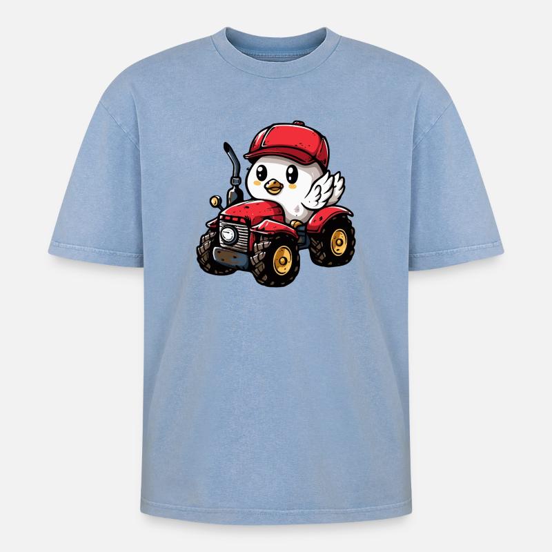 Taube Vogel Traktor Farmer - Oversized Unisex Premium Acid-Washed T-Shirt - Blau Acid Wash